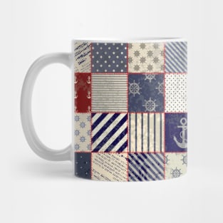 Patchwork Quilt Neck Gator Red and Blue Nautical Patchwork Mug